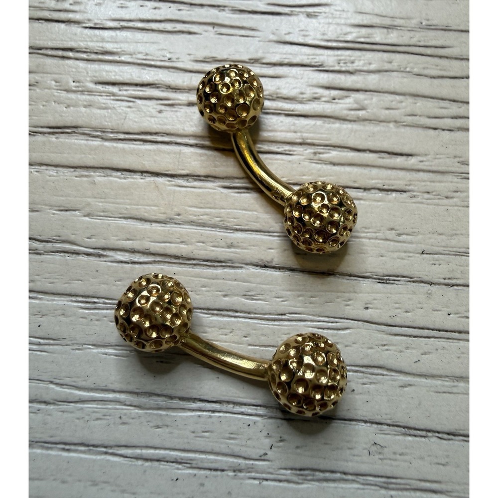 Golf Ball Cufflinks Gold Plated Steel, Dumbbell‎ Style Stamped Executive Preppy
